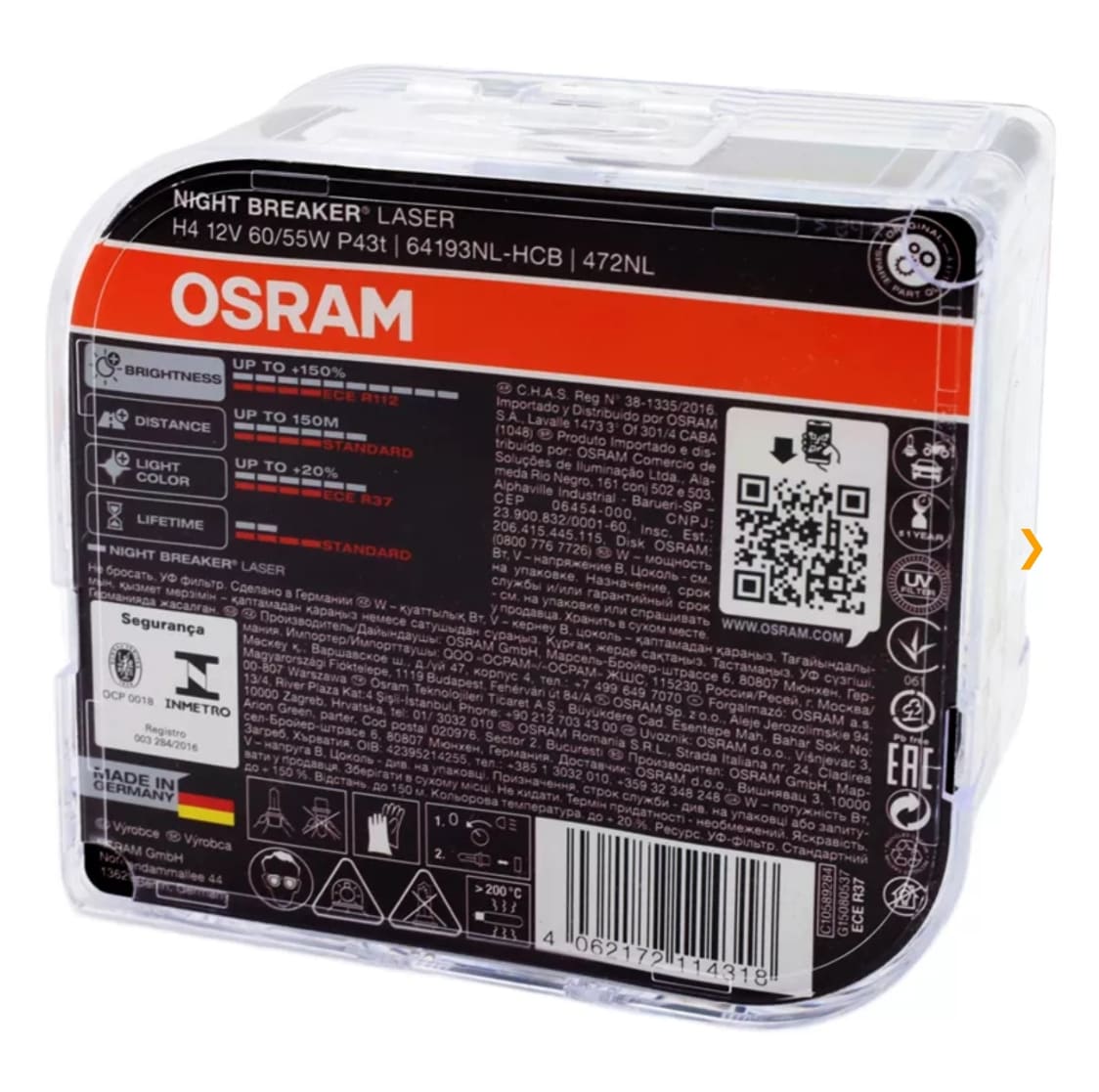 H4 2st Osram Night Breaker Laser next Generation 12V, 60/55W +150%