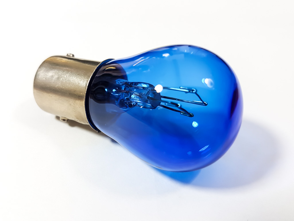 Mtec High Performance Bulbs, cornering lamp S25 / 1157 / BAY15D, natural blue color glass , xenon-look white light, 1 lamp