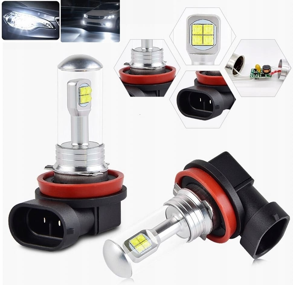 H8 H9 H11 LED 8x CREE XBD ultra white 6000K, 8000LM, passive cooling, 2 pcs