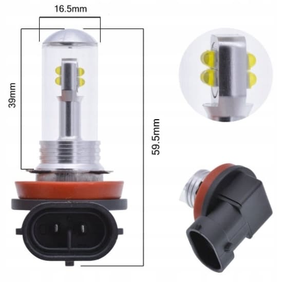 H8 H9 H11 LED 8x CREE XBD ultra white 6000K, 8000LM, passive cooling, 2 pcs