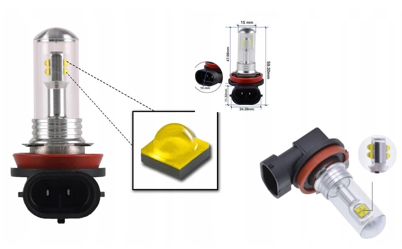 H8 H9 H11 LED 8x CREE XBD ultra white 6000K, 8000LM, passive cooling, 2 pcs