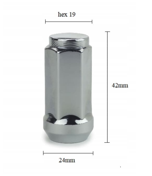 Hjulmuttrer M14 x 1,5 42 mm 60°, stål, silver kromad (20st)