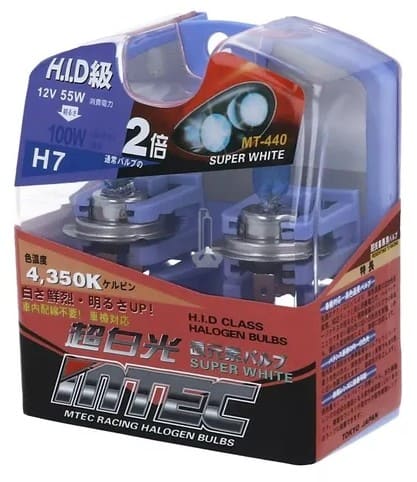 H7 halogenlampa 55W 4350K Super White 2-pack för bilbelysning, MTec MT-440