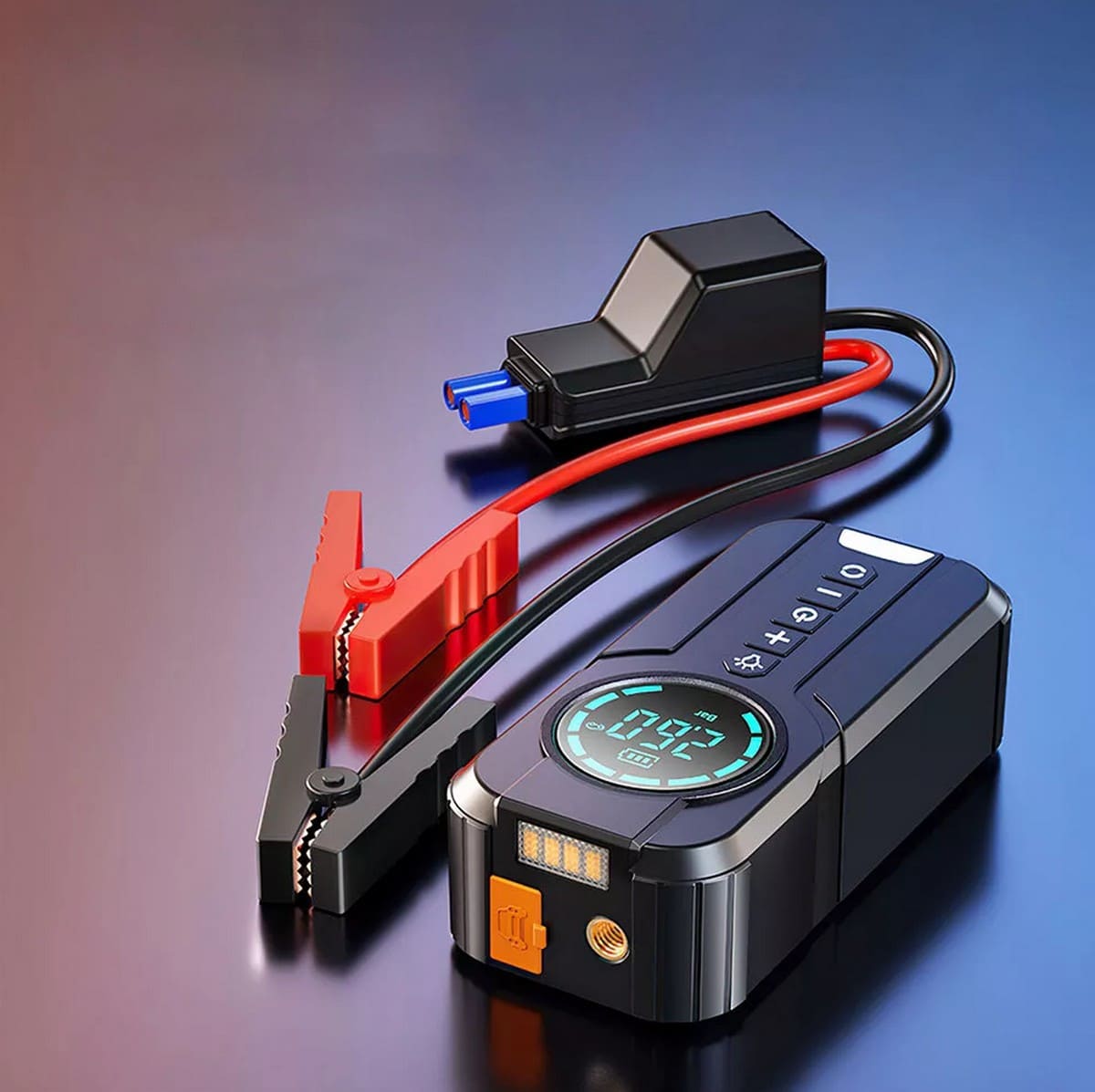 Jump Starter and Air Pump 2-in-1 with digital tyre pressure gauge and LED light, 1000A 8400mAh