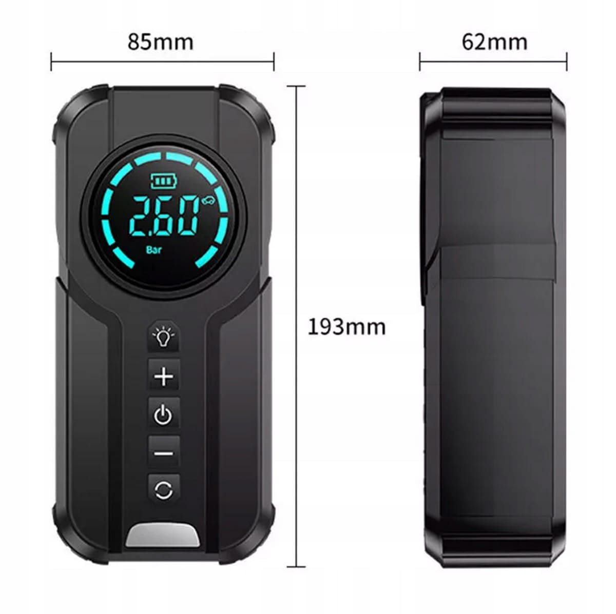 Jump Starter and Air Pump 2-in-1 with digital tyre pressure gauge and LED light, 1000A 8400mAh