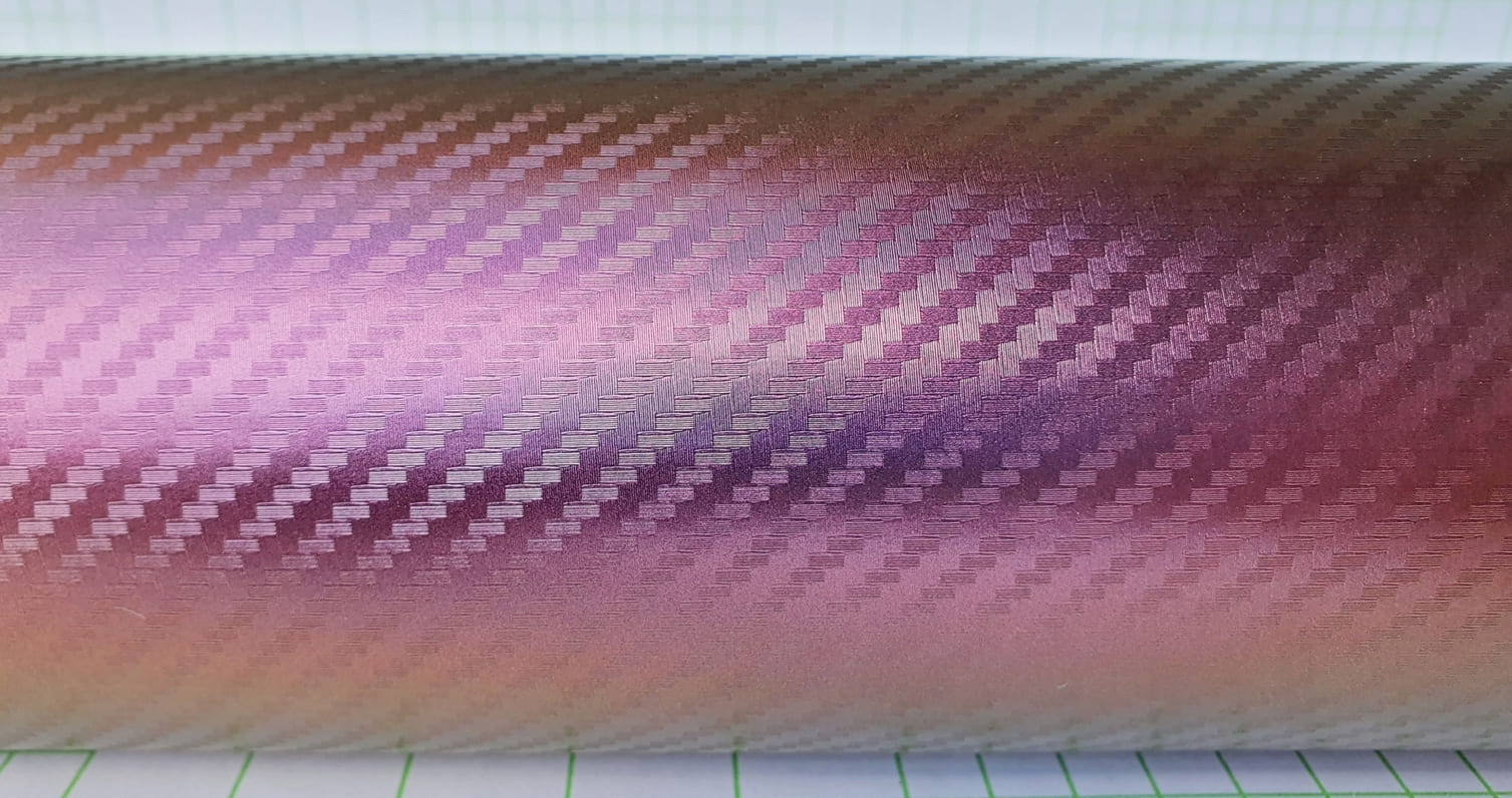 Wrapping vinyl foil , 3D carbon fibre look, chameleon color gold-pink, price for 10 x 152 cm
