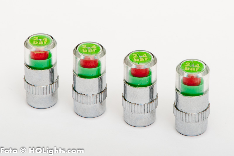 Air vent cap, universal kit (4pcs), chrome, with tire pressure warning, for 2.4 bar (36PSI)