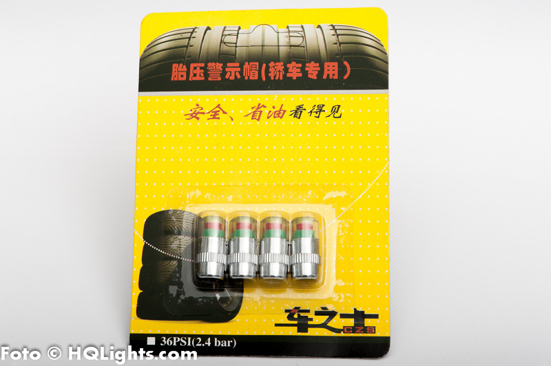Air vent cap, universal kit (4pcs), chrome, with tire pressure warning, for 2.4 bar (36PSI)
