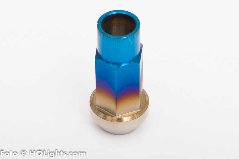 Wheel nuts M12 x 1,5 50 mm 60°, titanium, blue rainbow  (1 wheel nut)