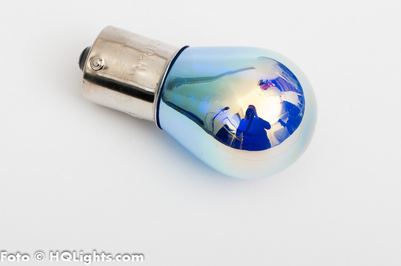 MTec BA15S cornering or brake lamp, white / blue light, silver / rainbow surface, 21W, 1 lamp