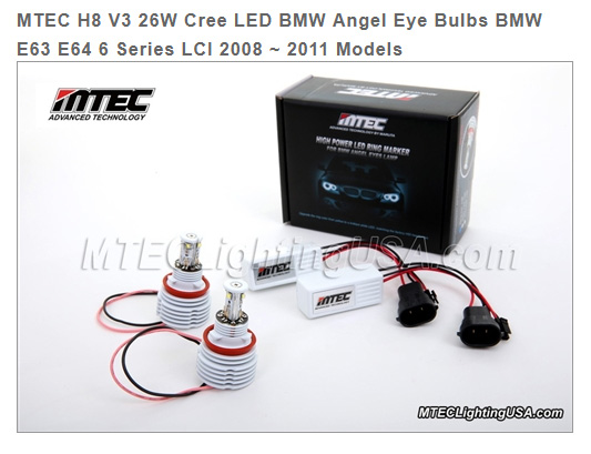 Mtec Extreme Power LED kit for BMW F01 7-serie Angel Eyes, H8, 7000K, 26W (v3)