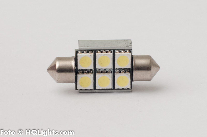 Festoon 37mm, canbus, 6 LED, white 6000K, with heatsink, 1 lamp