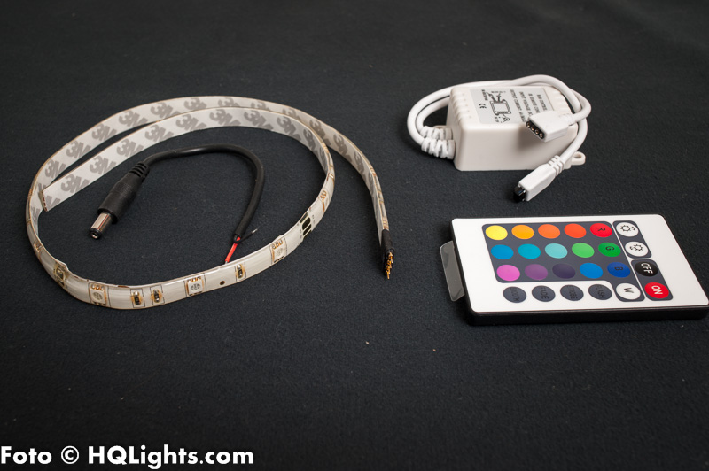 Flexible LED stripe, RGB colors, with control unit and IR remote, 60 cm, 18 LEDs