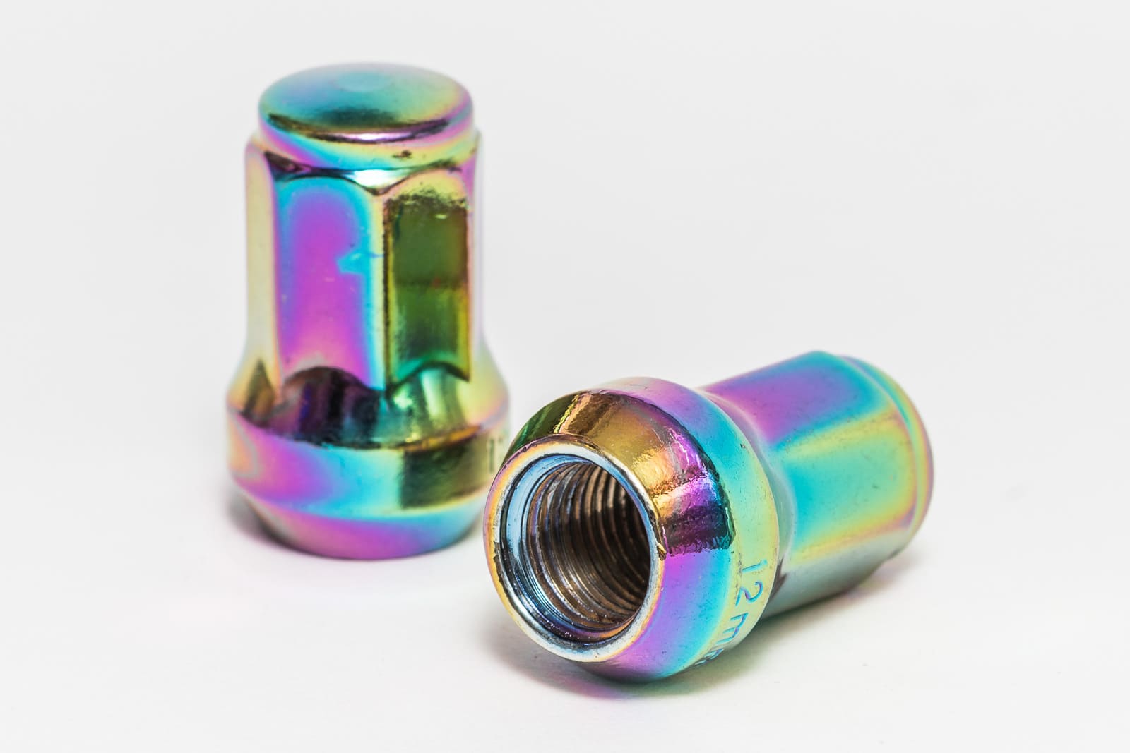 Wheel nuts M12 x 32 mm 60°, steel, rainbow color, 20 pcs incl. dual adapter