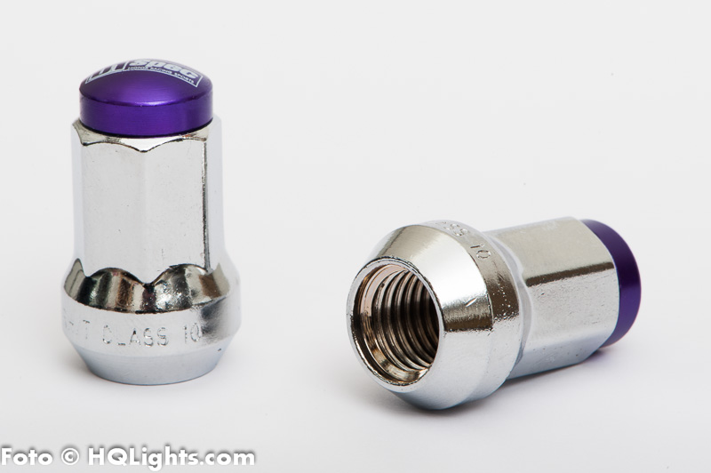 Wheel nuts D1 Spec M12 x 1,25 34 mm 60°, steel, chrome with purple top, 20 pcs
