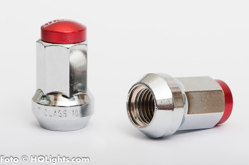 Wheel nuts D1 Spec M12 x 1,25 34 mm 60°, steel, chrome with red top, 20 pcs