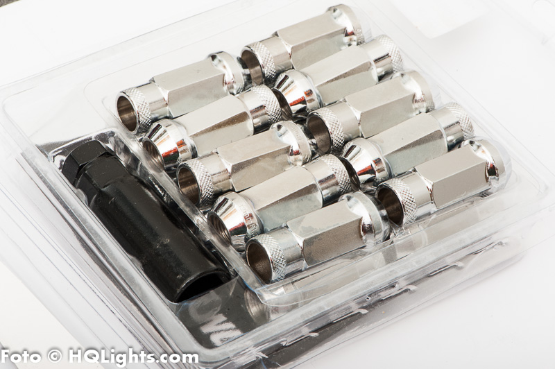 Wheel nuts Muteki M12 x 1,25 48 mm 60°, steel, chrome, 20 pcs incl. dual adapter
