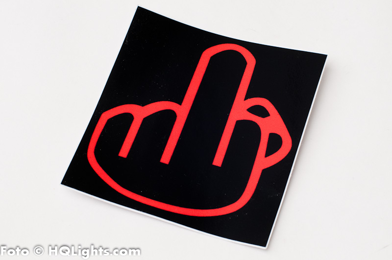 Sticker Fuck You Finger, red on black background, 90x85mm