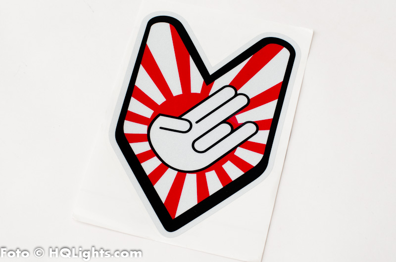 Klistermärke JDM Arrow hand och rising sun, reflex, 155x110mm