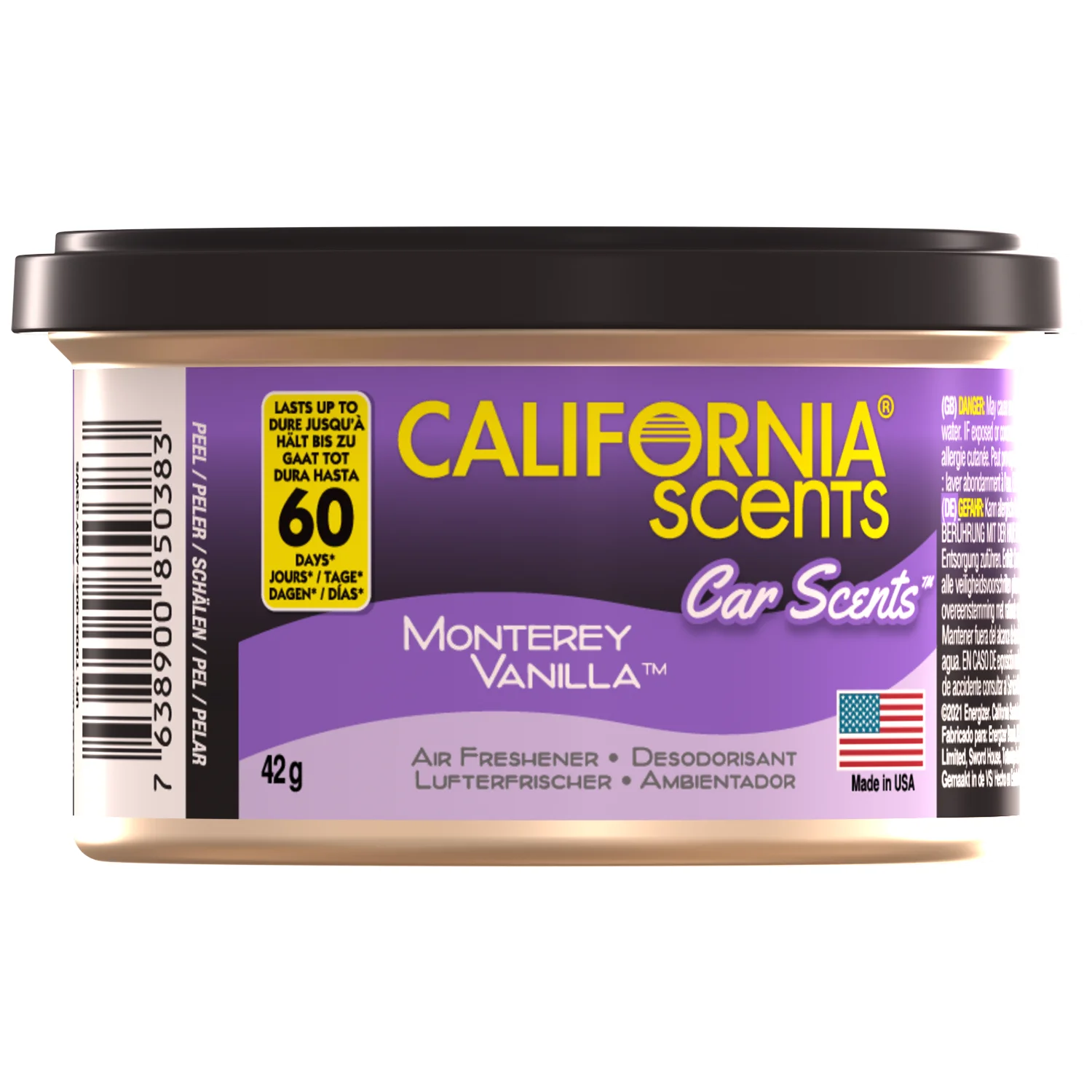 California Scents Monterey Vanilla Air Freshener with warm vanilla scent for vehicle cabin