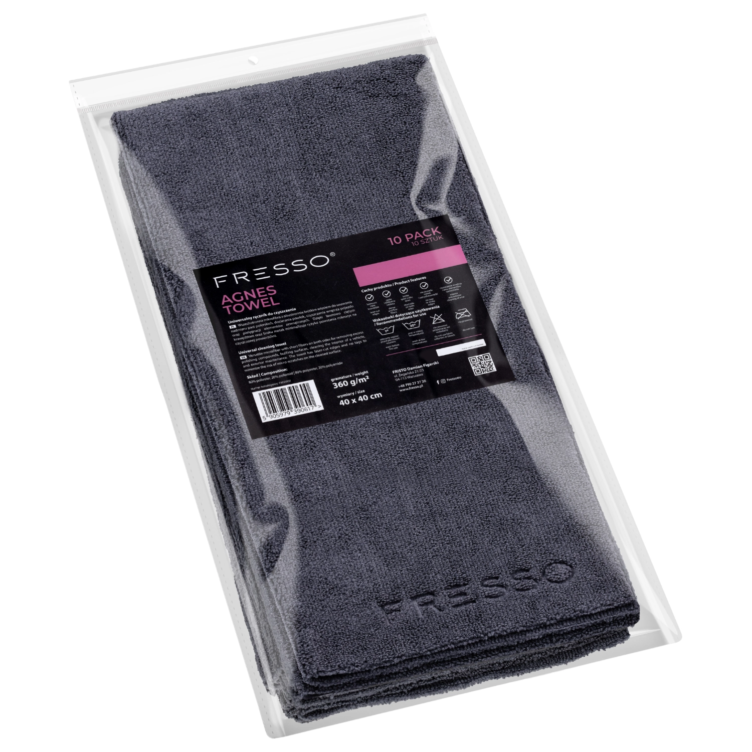 Fresso Microfiber Allroundduk 360gsm 40x40cm laserskuren utan etiketter för professionell detailing