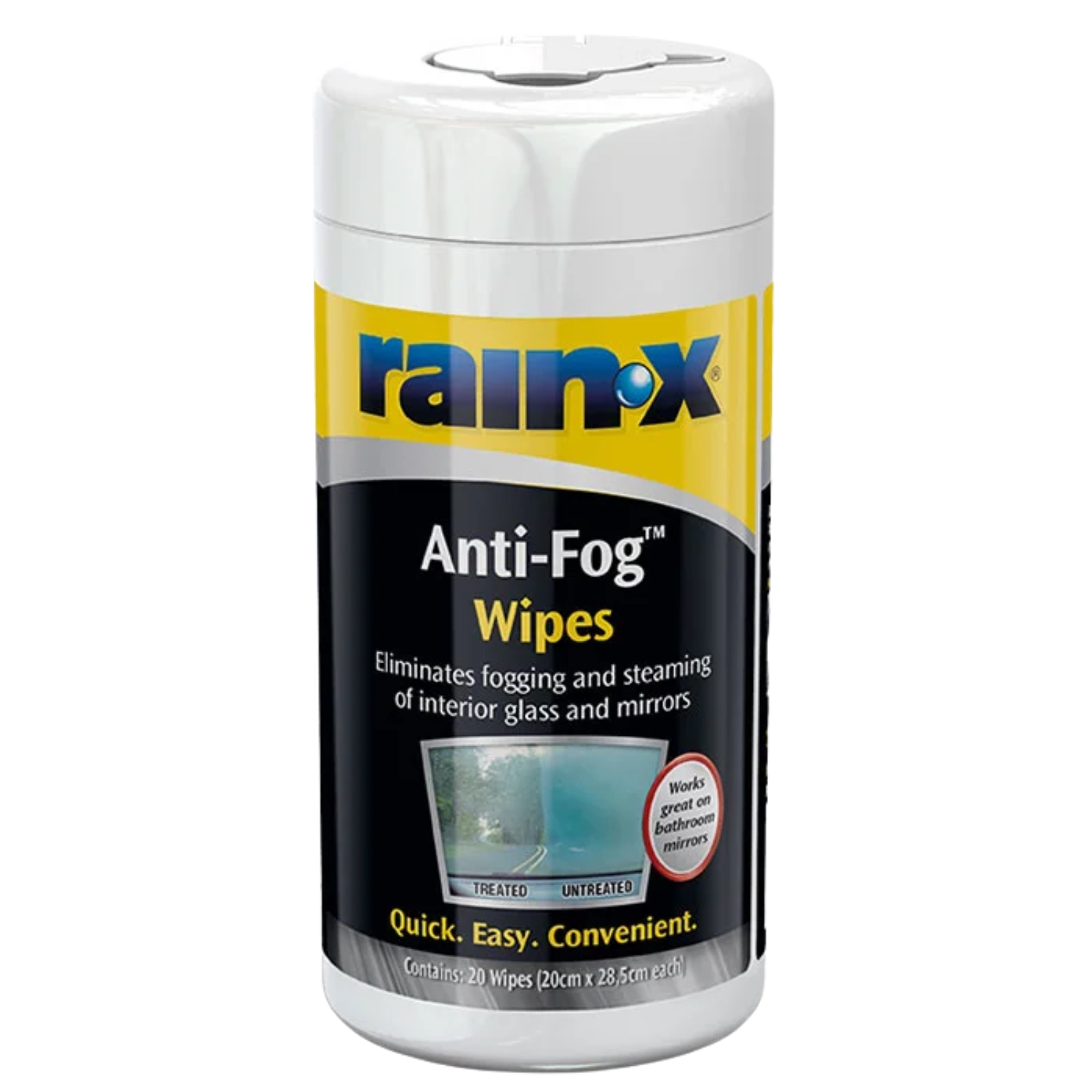 Rain-X Anti-Fog Cleaning Wipes 40-pack packaging for interior window fogging prevention