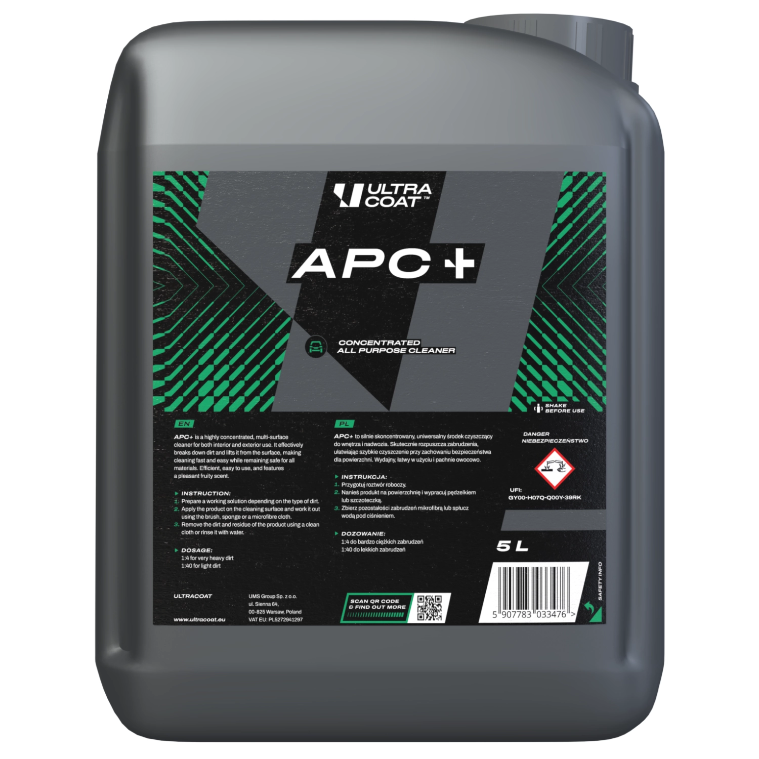 Ultracoat All-Purpose Cleaner Concentrate 5L container for professional vehicle detailing and car care