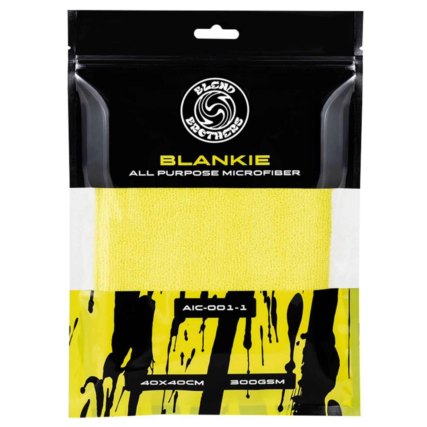 Yellow Blend Brothers microfibre towel 300GSM with laser-cut edges for car interior care