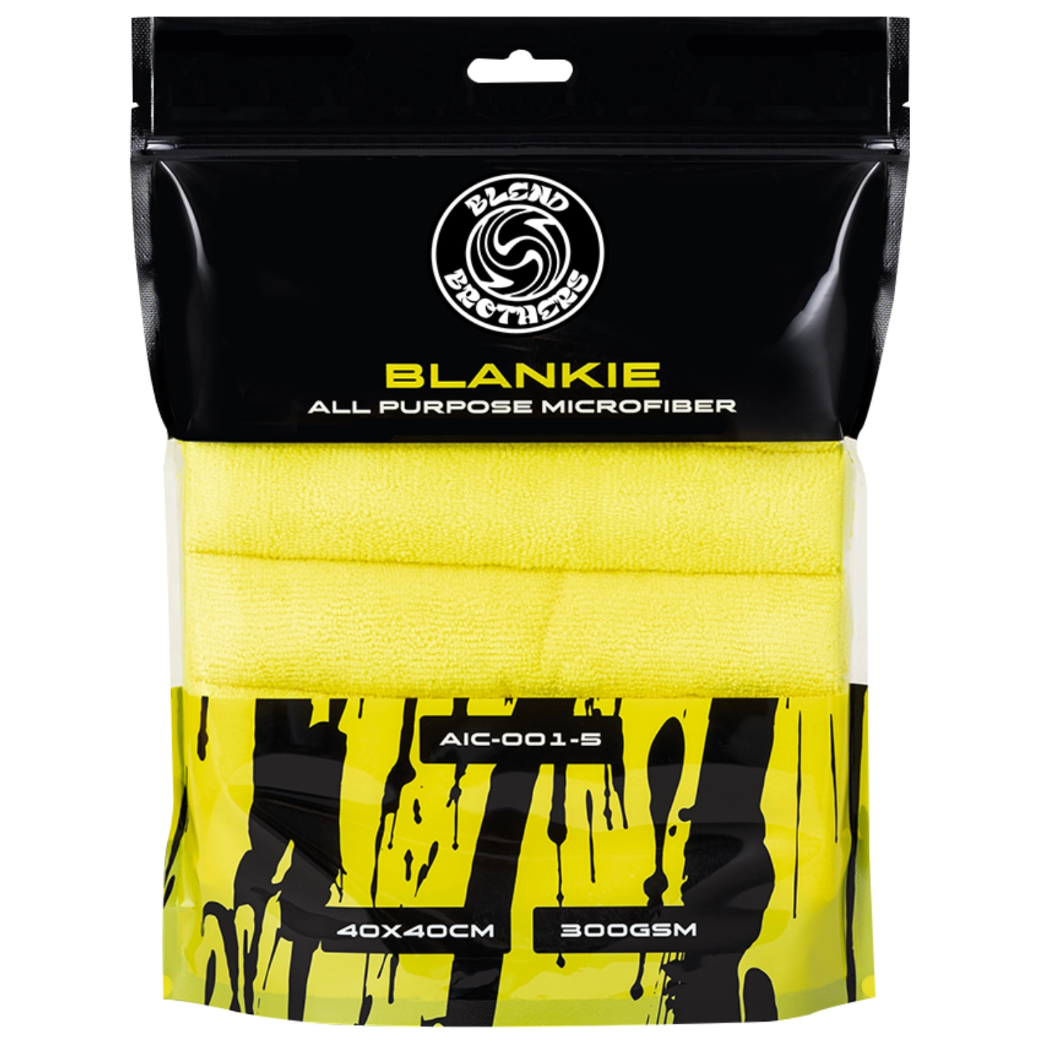 Yellow Blend Brothers microfibre towel 300 GSM 5-pack with laser-cut edge for interior detailing