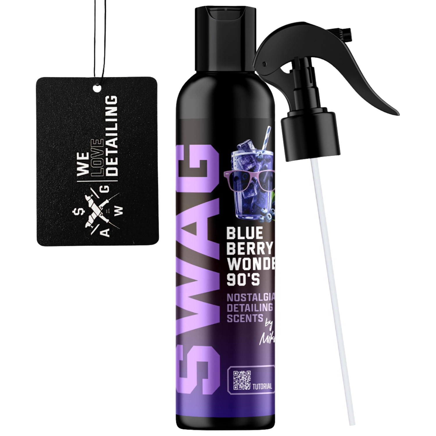 SWAG Bilparfym Blueberry Wonder 90's 150ml sprayflaska med hängare för fordonsinredning