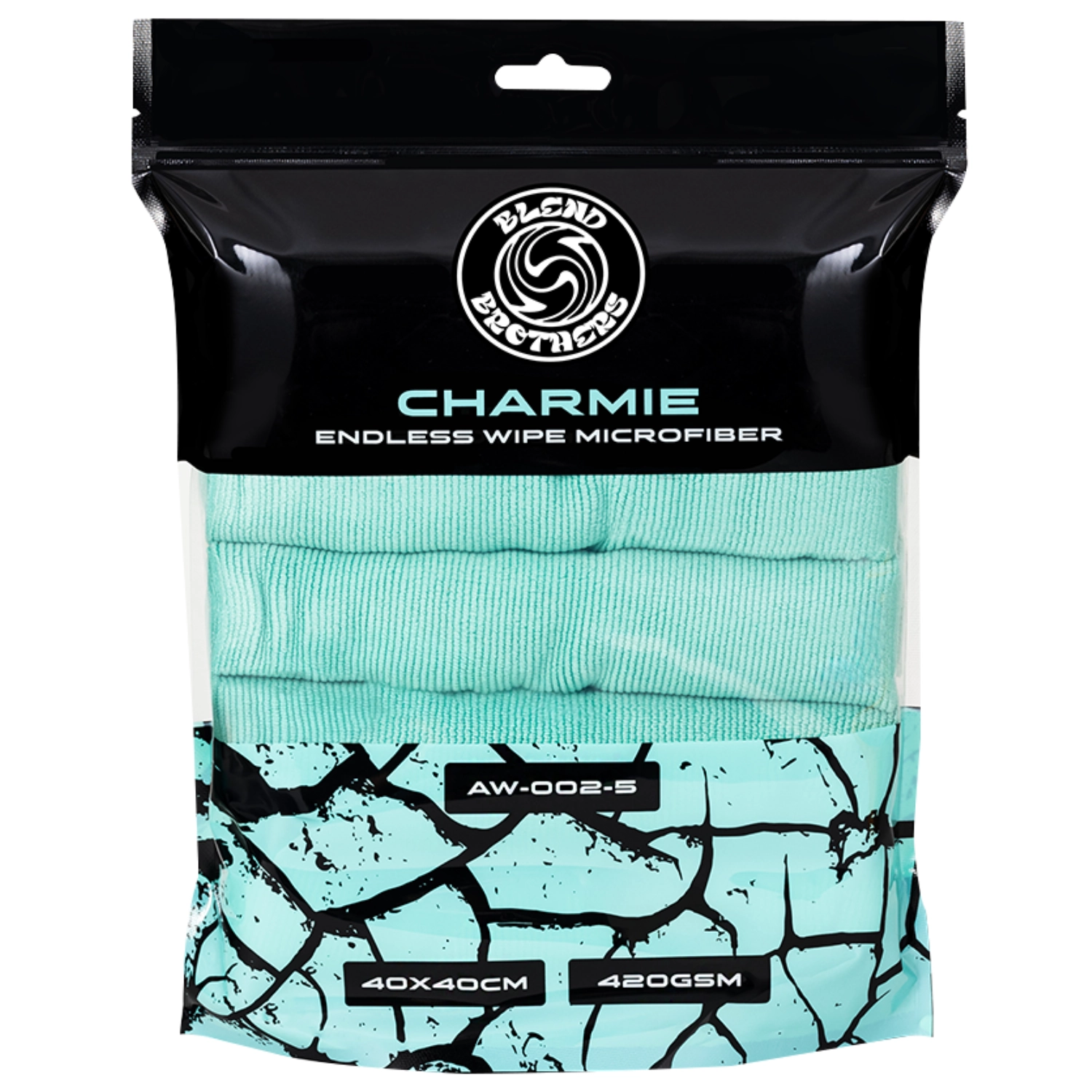 Turquoise microfibre towel 420 GSM by Blend Brothers, 5-pack with laser-cut edges