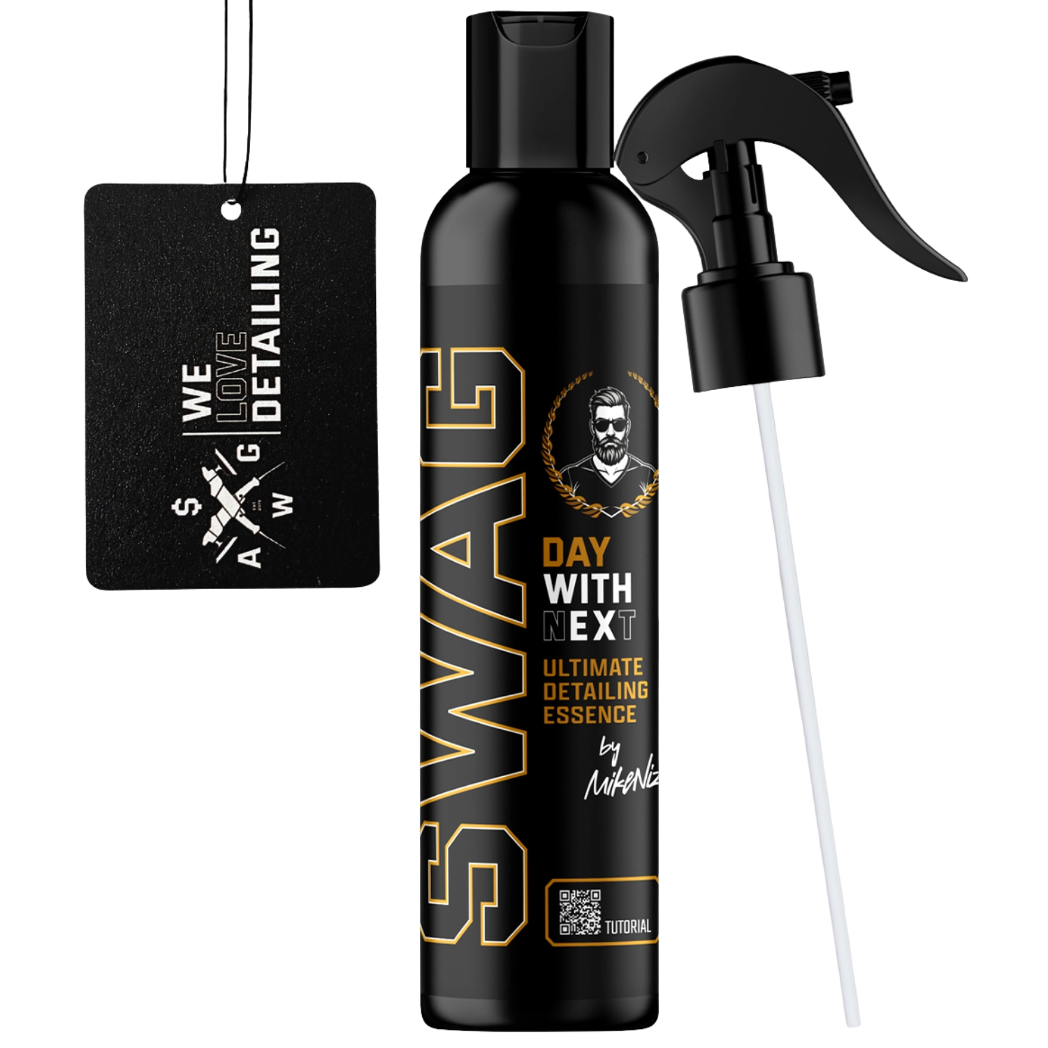 SWAG Day With NexT car fragrance 150ml bottle for men with WE LOVE DETAILING hanger