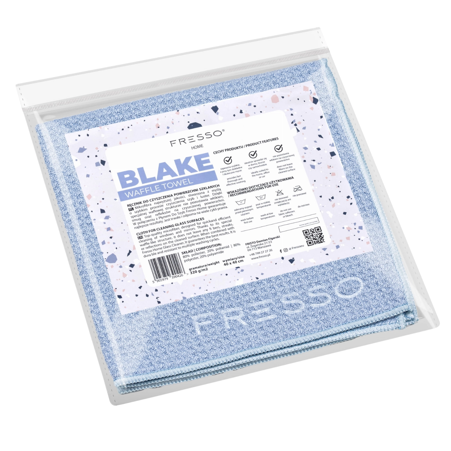 Microfibre Waffle Towel 40x40 cm from Fresso Home with waffle weave structure for detailing and car cleaning