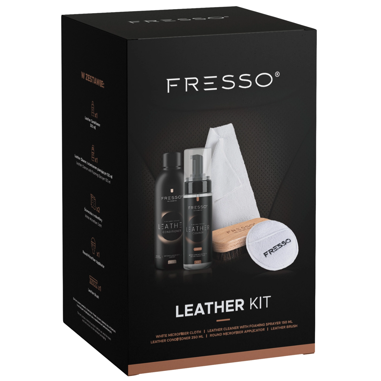 Fresso Leather Kit komplett skinnvårdsset med rengöring, konditionering och tillbehör