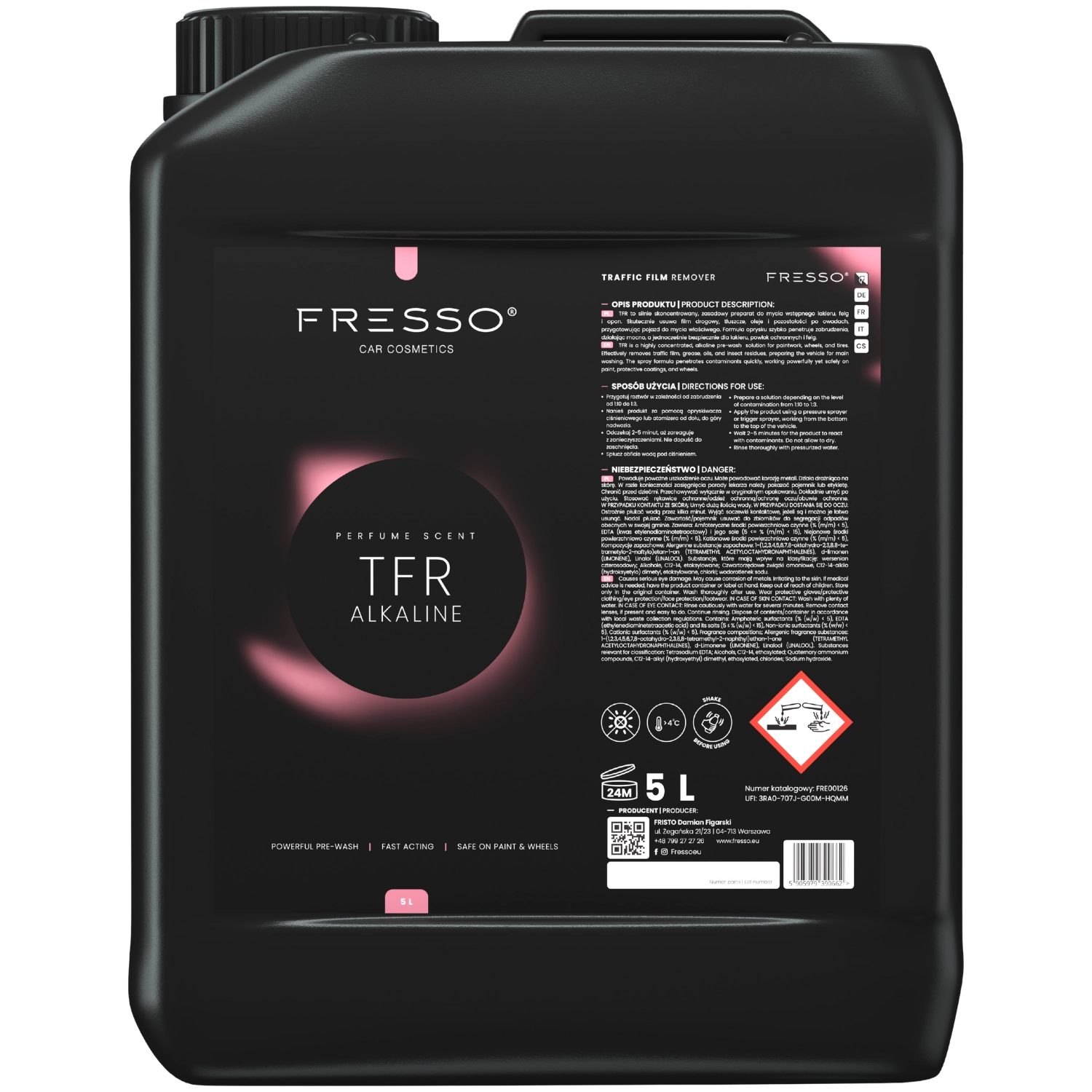 Fresso Degreaser Pre-Wash 5 litre bottle, strong concentrate for degreasing bodywork and wheels