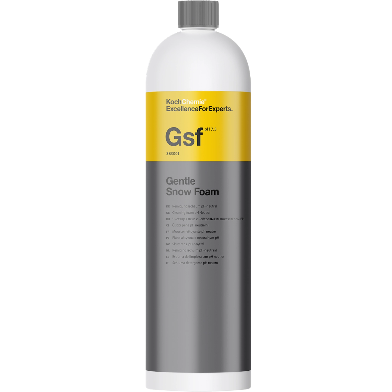 Koch Chemie Gentle Snow Foam 1L bottle, pH-neutral pre-wash with cherry scent for professional car care