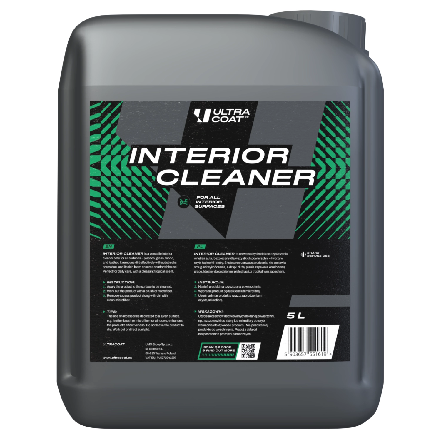 Ultracoat Foaming Interior Cleaner 5L container for professional vehicle detailing