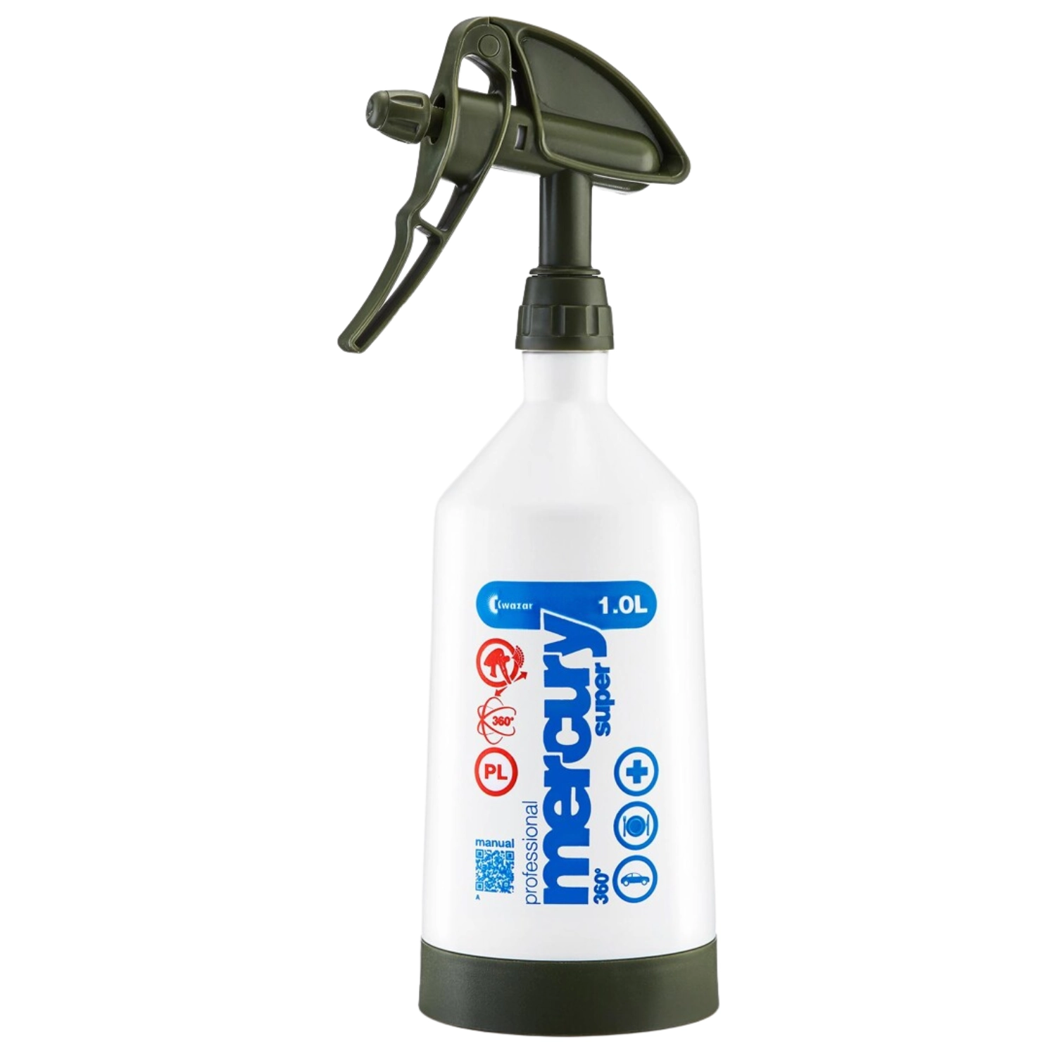 Khaki Kwazar Mercury 1L 360° Pro+ professional spray bottle with adjustable nozzle for detailing
