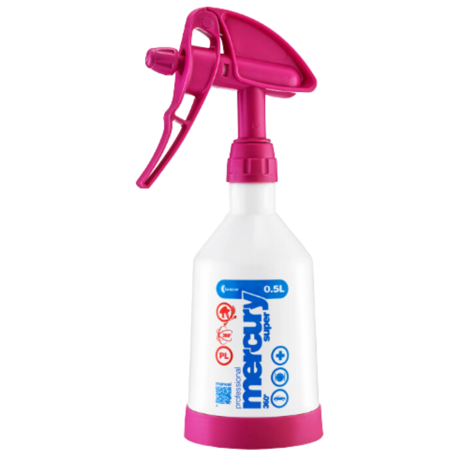 Kwazar Mercury Super 360° PRO+ spray bottle 0.5L pink with Double Action atomiser for detailing