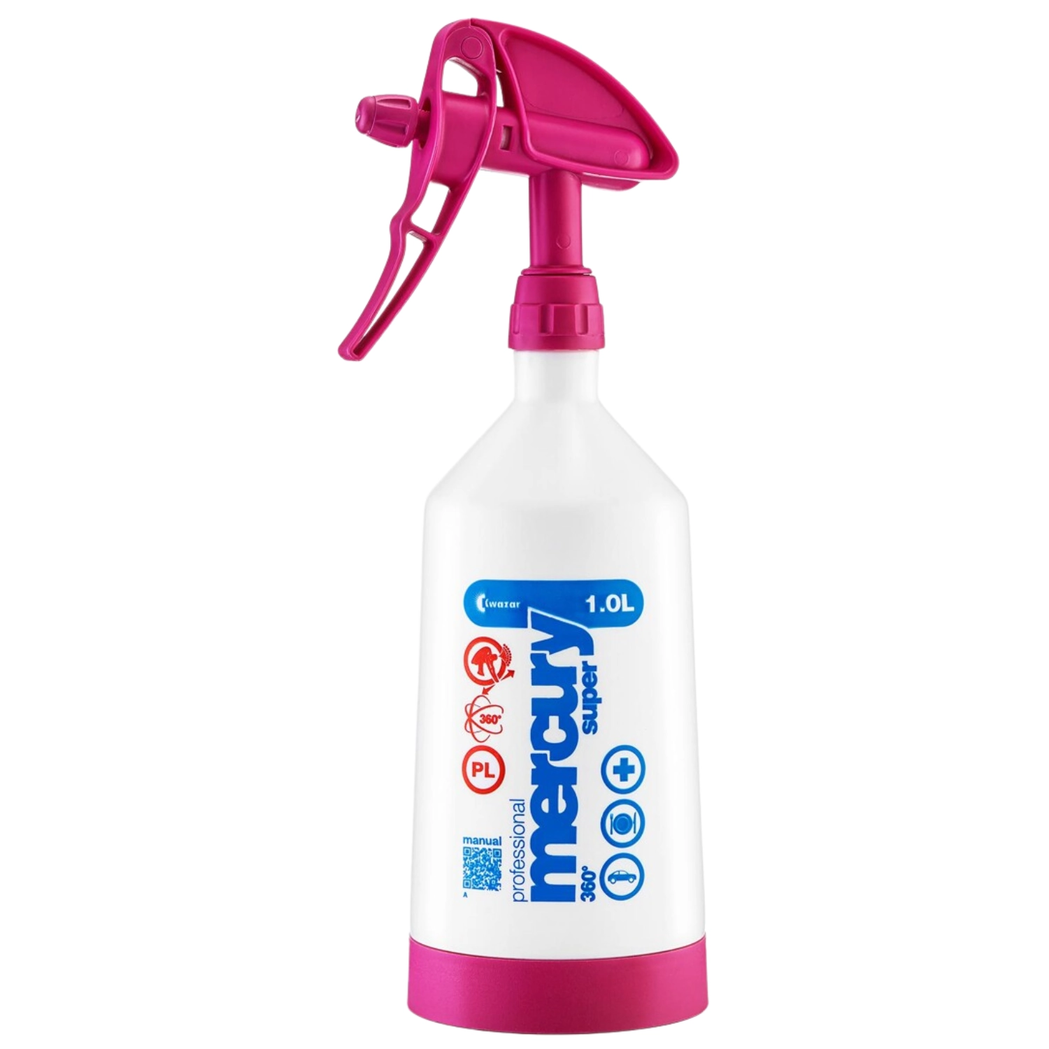 Kwazar Spray Bottle 1L Pink with double-action pump for detailing and car care