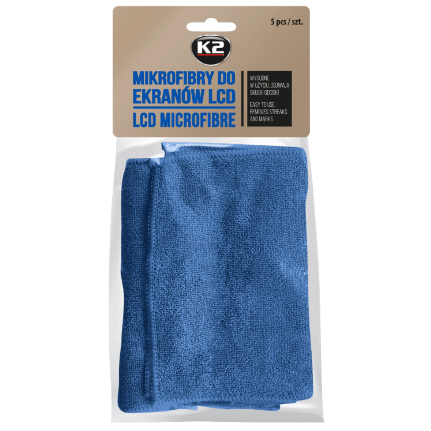 K2 Microfibre Cloths 15x15 cm 5-pack for scratch-free cleaning of LCD screens and instrument panels