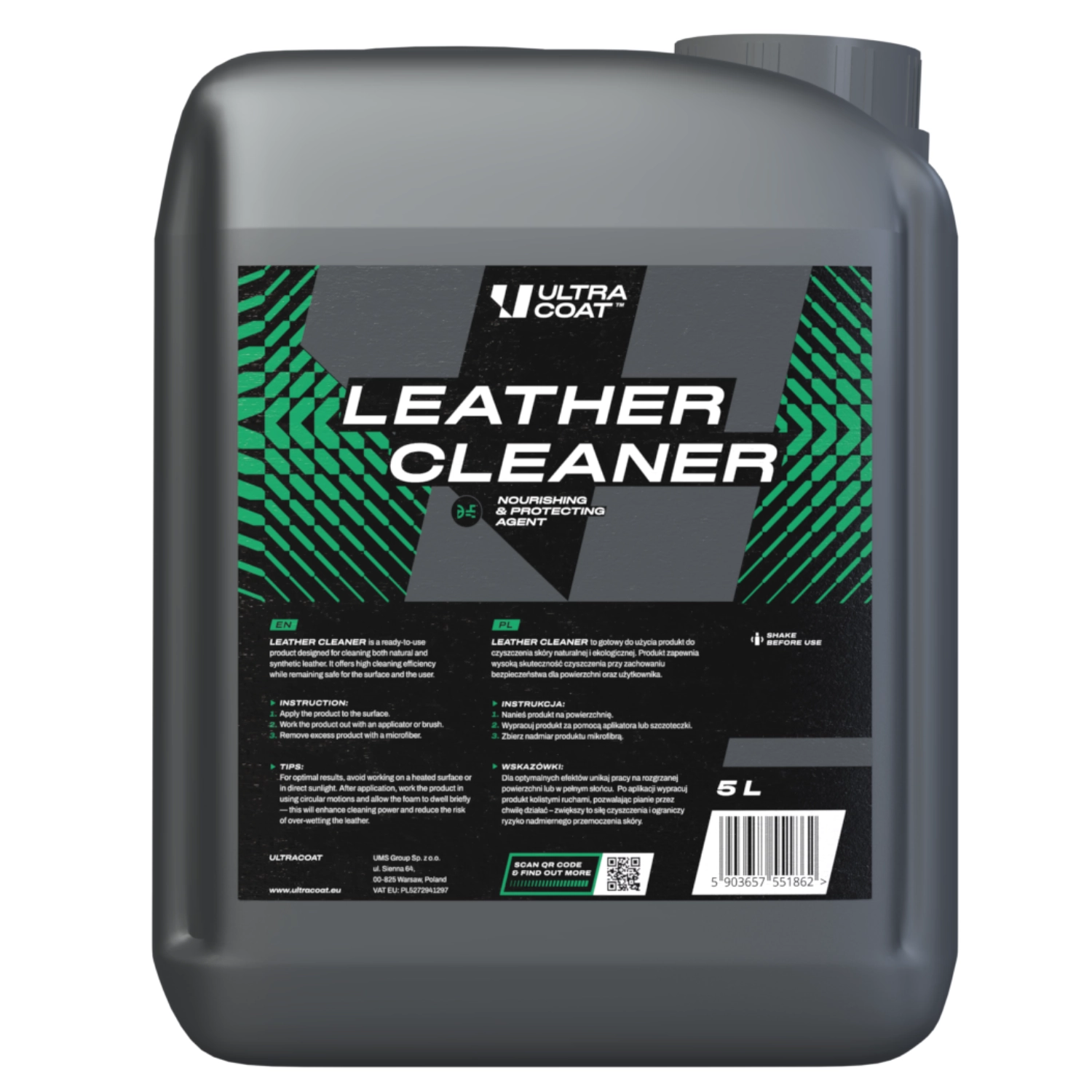 Ultracoat Leather Cleaner 5L fast-acting cleaning agent for vehicle leather upholstery