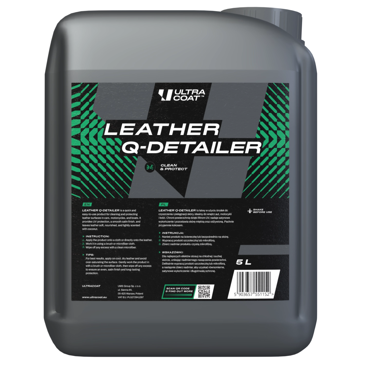 Ultracoat Leather Q-Detailer 5L skinnvård med sprayflaska för läderbehandling