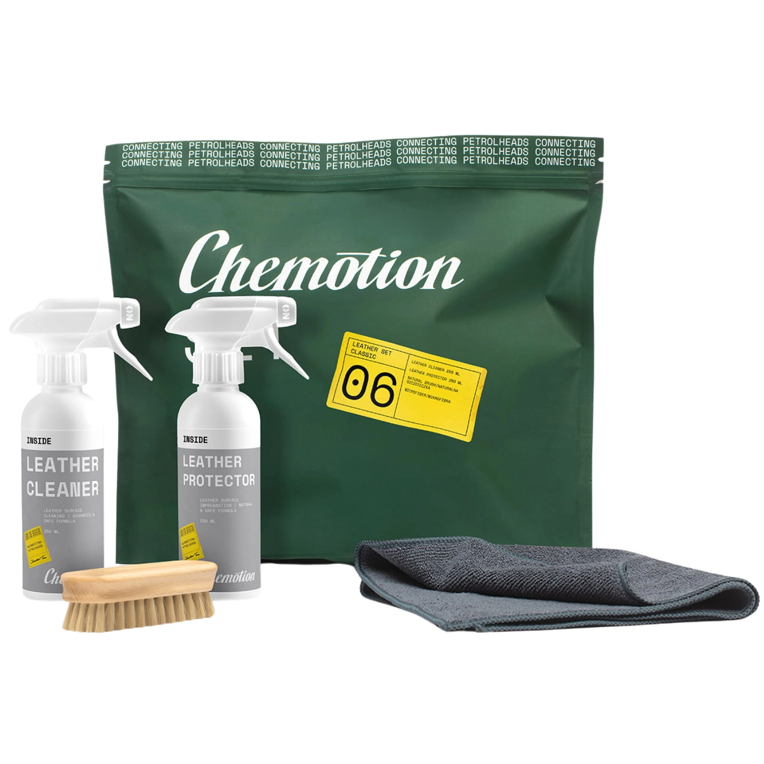Läderkit Classic från Chemotion NEW med rengöringsmedel, skyddsmedel, borste och mikrofiberduk