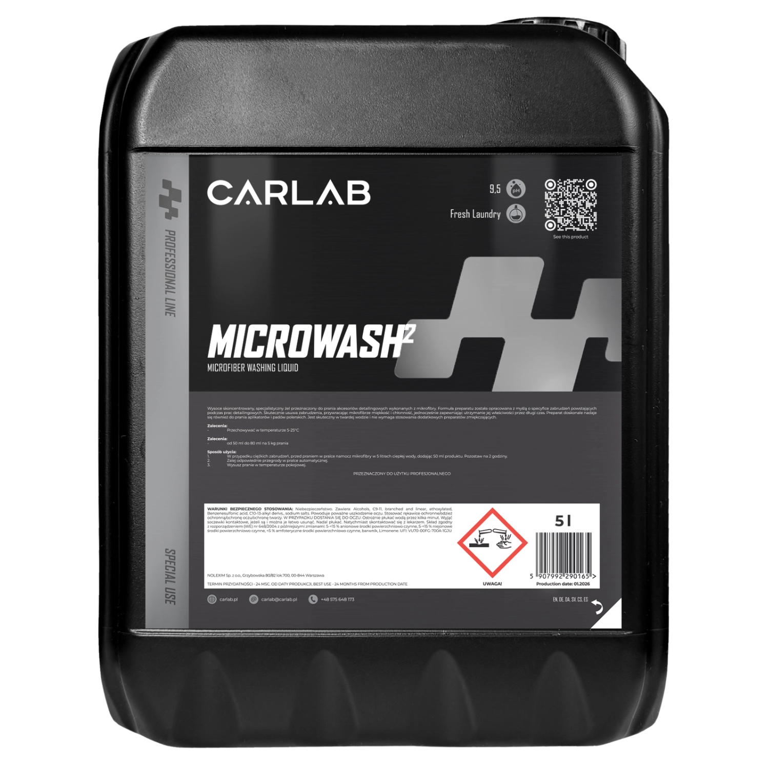 CarLab Microfibre Wash Concentrate 5L gel for cleaning microfibre cloths and polishing pads