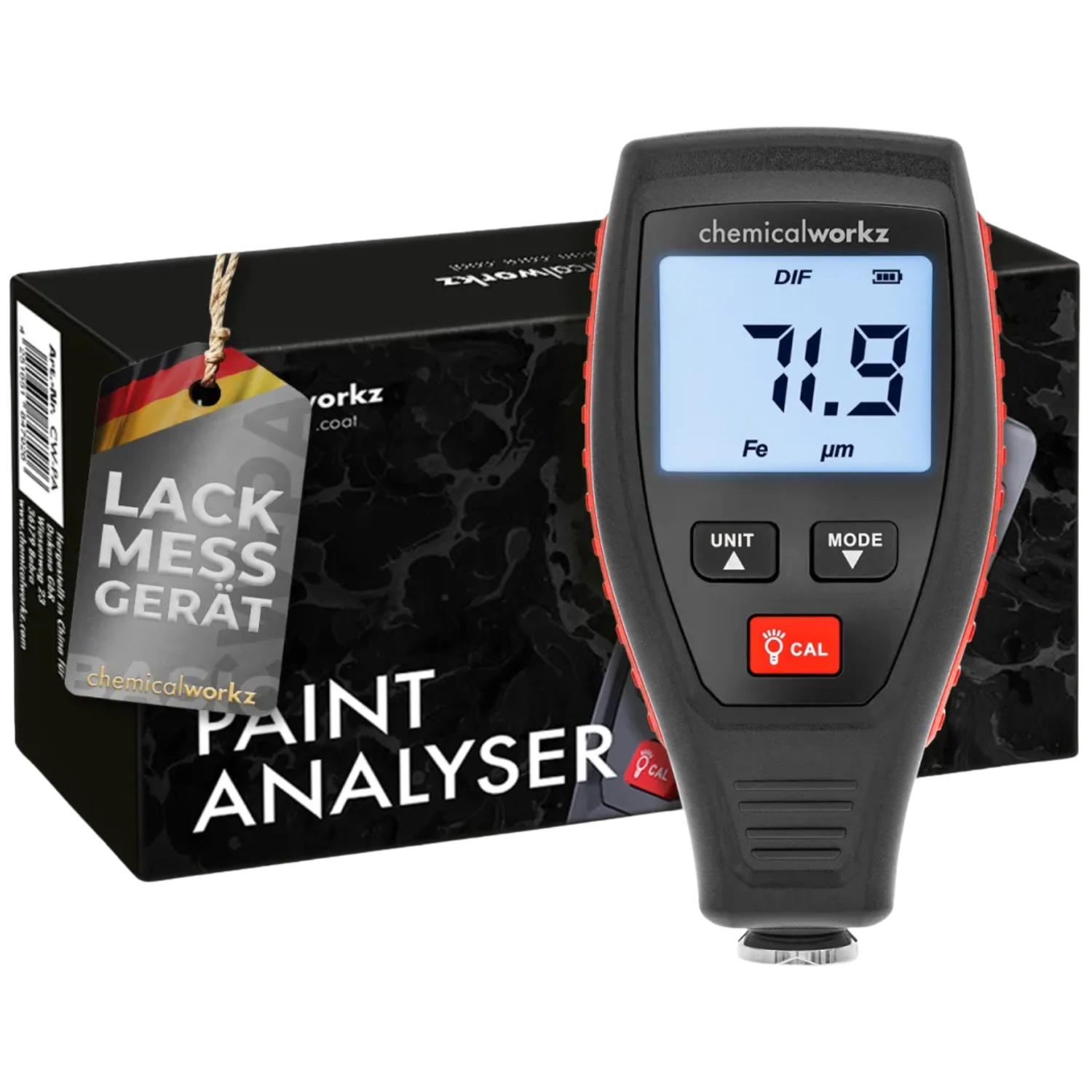 ChemicalWorkz New Paint Analyser lacktycksmätare med LCD-display och bärrem för professionell mätning