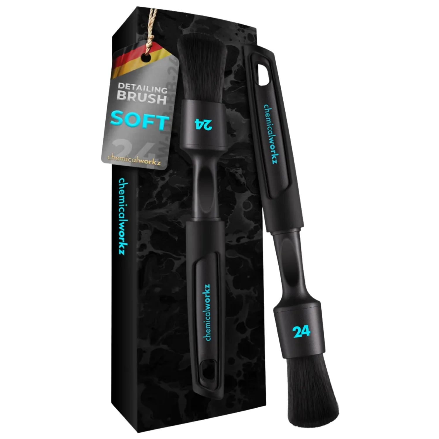 ChemicalWorkz New Detailing Brush Black Boar 24mm with ergonomic handle and soft natural bristles