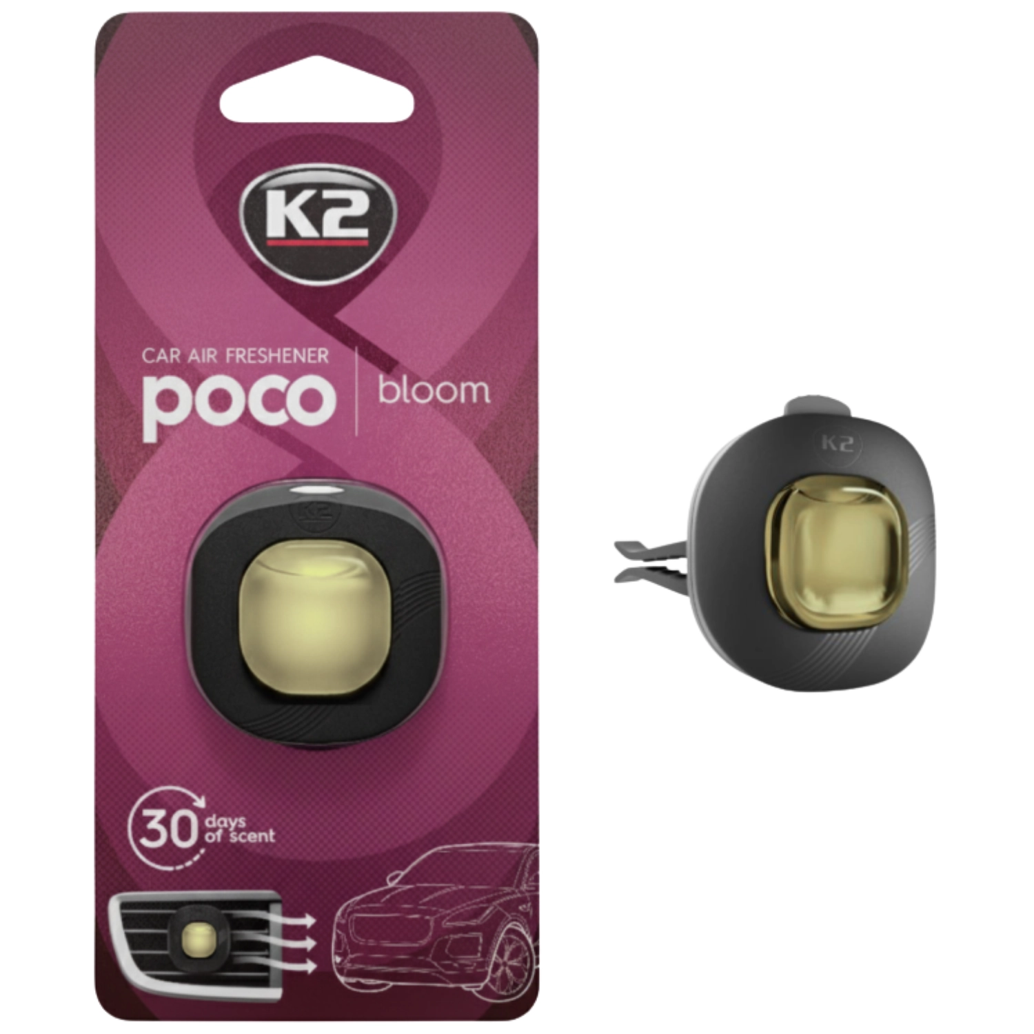 K2 Bloom car air freshener with floral scent for vehicle cabin, long-lasting fragrance