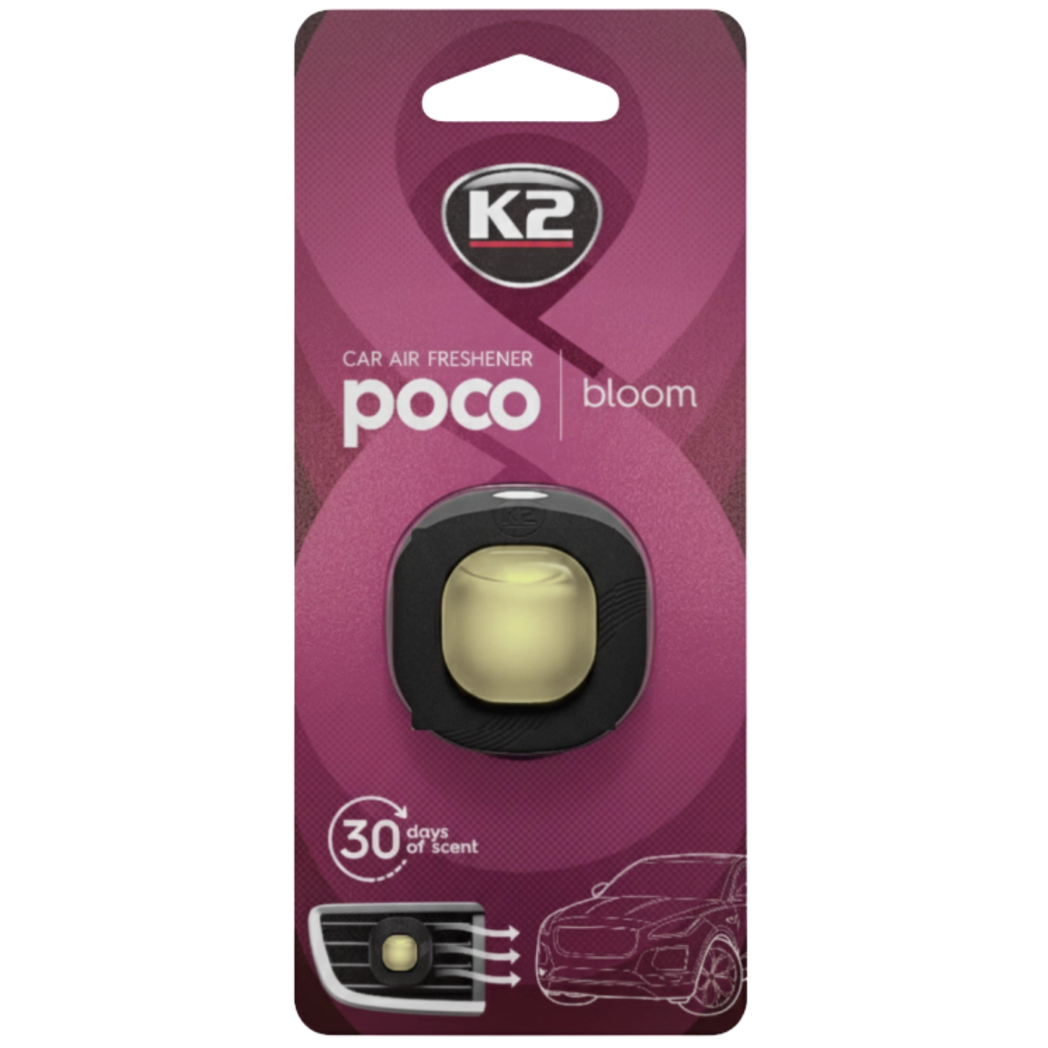 K2 Bloom car air freshener with floral scent for vehicle cabin, long-lasting fragrance
