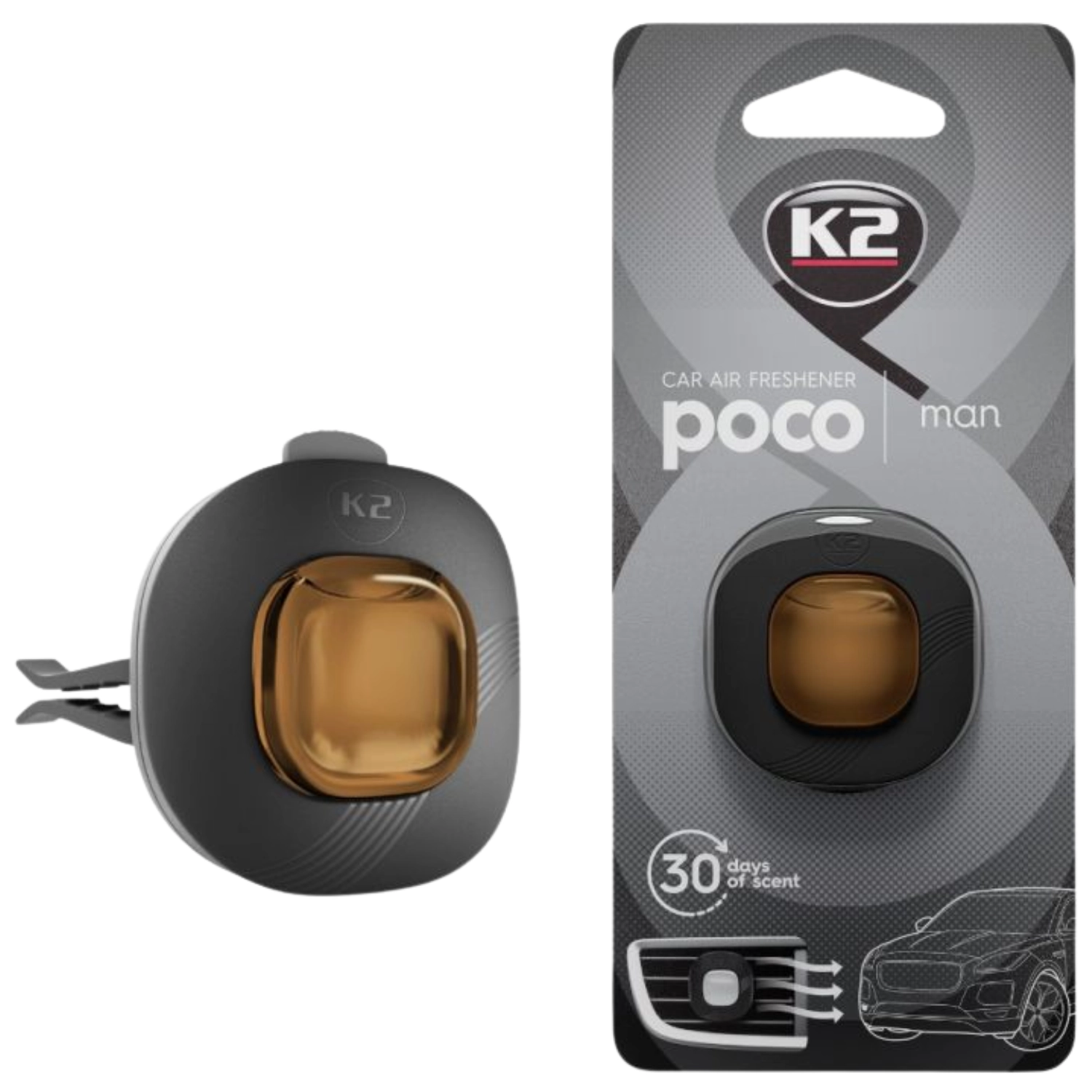 K2 Car Air Freshener Vent Clip model K2000211 with masculine scent and compact clip mount